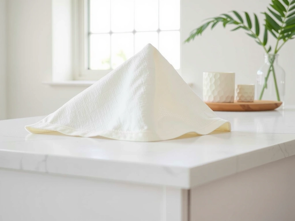 Toalla plegada sobre encimera de cuarzo