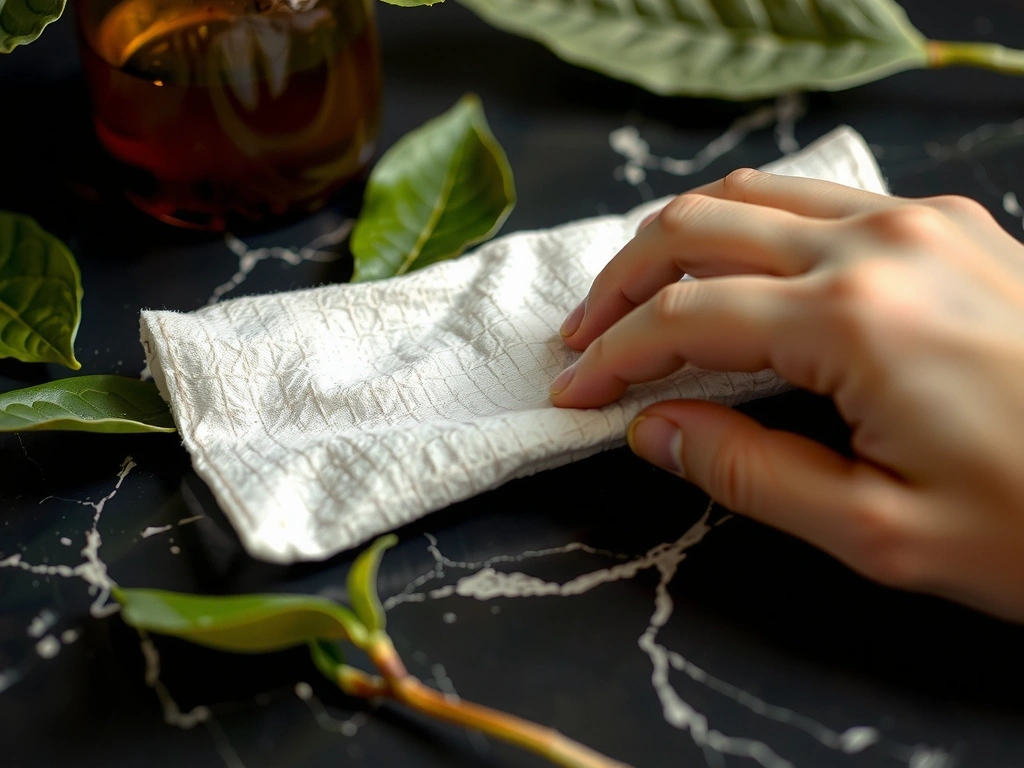 Mano de técnico ajustando paño sobre mármol con precisión