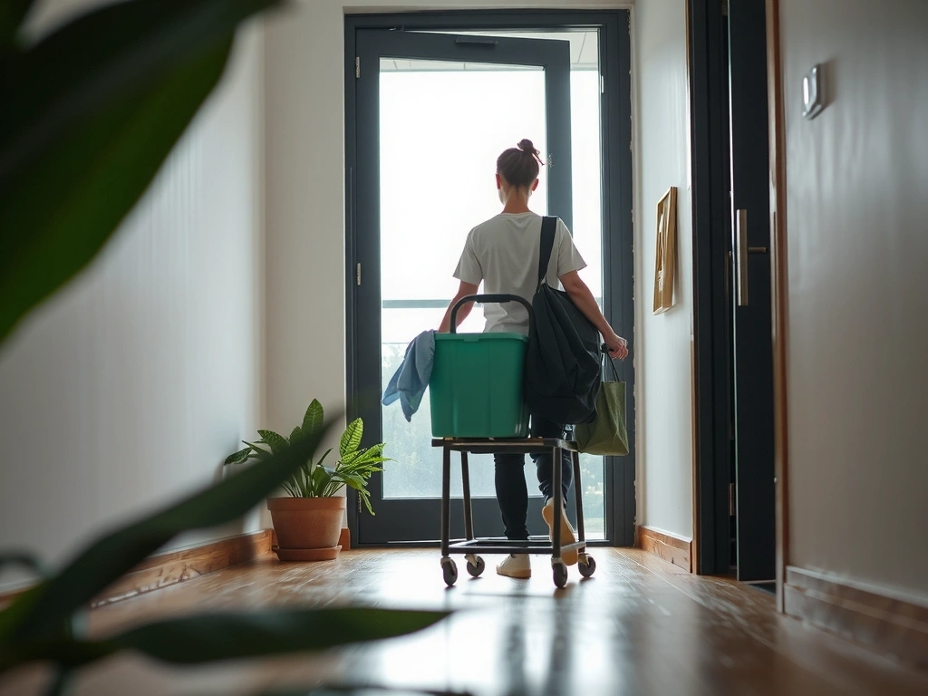 Técnico abandonando instalaciones con equipo