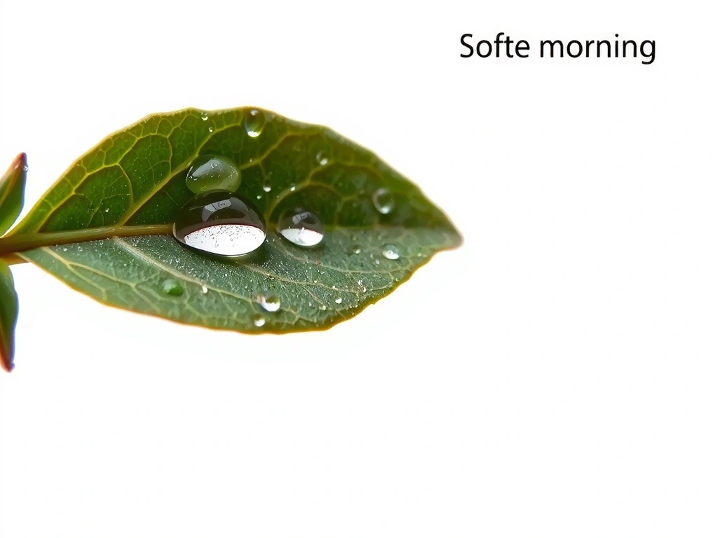 Hoja de salvia con gotas de rocío, ilustrando la transparencia y pureza de nuestro enfoque